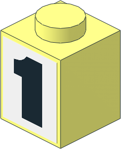 Brick  1 x  1 with Black "1" Sticker