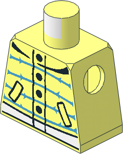 Minifig Torso with Vest with Black Pockets and Buttons, Dark Azure Stripes and White Waistband Pattern