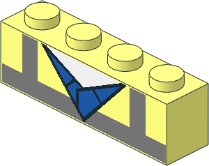 Brick  1 x  4 with Metallic Silver Crossed Stripes, Black and Blue Wing and White Triangle Pattern