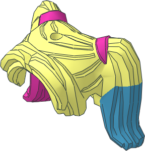 Minifig Hair Female Pigtails High, Long Bangs, Hole on Top with Dark Pink Hair Ties and Dark Azure and Dark Pink Tips Pattern