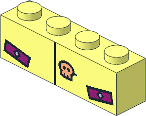 Brick  1 x  4 with Black Line, Light Orange Skull and Magenta Pockets Pattern