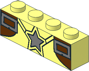 Brick  1 x  4 with Silver Star and  2 Belt Buckles Pattern