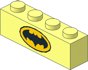 Brick  1 x  4 with Black Batman Logo in Black Outlined Yellow Oval Pattern