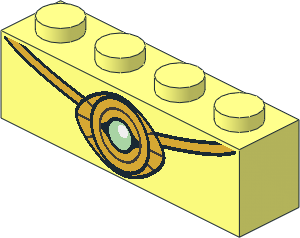 Brick  1 x  4 with Metallic Gold Eye-Shaped Medallion Pattern