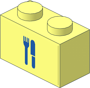 Brick  1 x  2 with Blue Fork and Knife Sticker