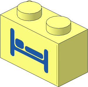 Brick  1 x  2 with Blue Bed Icon Sticker