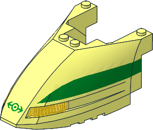 Train Front  6 x 10 x  3.667 Triple Curved Wedge with Trans Yellow Prism with Green Train Logo and Stripe on Side Pattern