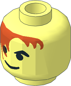 Minifig Head with Fabuland Red Hair over Eye and Black Eyebrows Pattern
