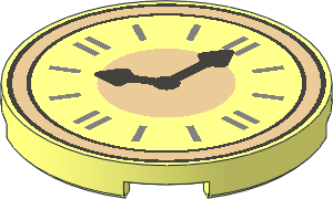 Tile  3 x  3 Round with Clock Face with Tan Border, Dark Silver Hands and Silver Time Indicators Pattern