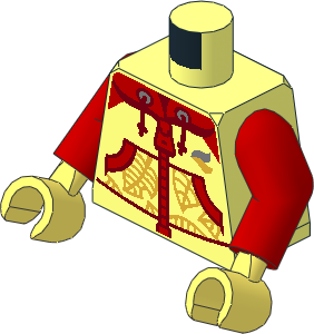 Minifig Torso with Arms and Hands with Hoodie with Red Pockets and Hood and Gold Leaves Pattern