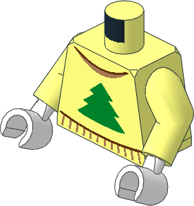 Minifig Torso with Arms and Hands with Sweater with Green Pine Tree and Reddish Brown / Medium Nougat Collar Pattern