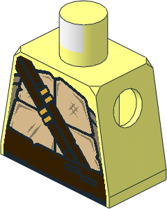 Minifig Torso with Tan and Dark Tan Turtle Shell and Dark Brown Belt with Two Straps Pattern