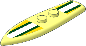 Minifig Surf Board  2 x  6.5 with Yellow, Dark Green and White Stripes Stickers