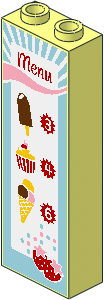 Brick  1 x  2 x  5 with "Menu", Ice Cream, Cupcake and Strawberries Sticker