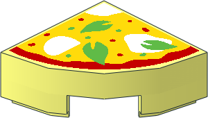 Tile  1 x  1 Corner Round with Pizza Slice with Green Basil Leaves and White Mozzarella Cheese Pattern