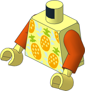 Minifig Torso with Arms and Hands with Bright Light Orange Pineapples and Light Aqua Leaves Pattern