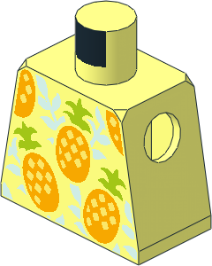 Minifig Torso with Bright Light Orange Pineapples and Light Aqua Leaves Pattern