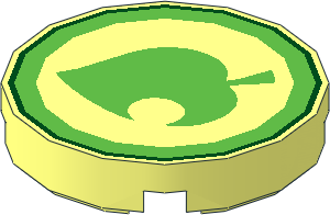 Tile  2 x  2 Round with Bright Green Circle and Leave Pattern