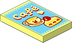 Tile  2 x  3 with Medium Azure Sign with Coffee Cup, Cake, Heart and "Café" Pattern