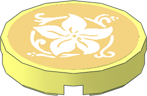 Tile  2 x  2 Round with White Flower on Chrome Gold Background Sticker