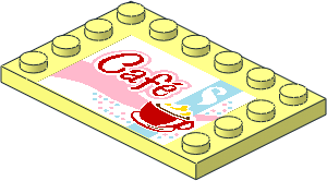 Plate  4 x  6 with 12 Studs on Three Edges with "Cafe" and Red Cup and Saucer Sticker