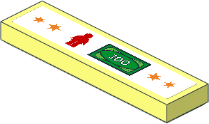 Tile  1 x  4 with Orange Stars, Red Minifigure and "100" Money on White Background Sticker