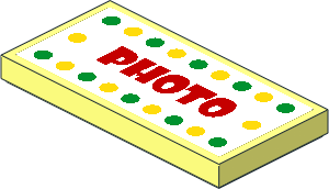 Tile  2 x  4 with Yellow and Green Dots and Red "PHOTO" on White Background Sticker