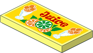 Tile  2 x  4 with Red "Juice", Ice Creams and Fruit on Yellow Background Sticker