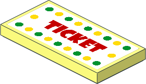 Tile  2 x  4 with Yellow and Green Dots and Red "TICKET" on White Background Sticker
