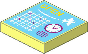 Tile  2 x  2 with "OPEN", White Seaplane, Schedule Grid and Clock Sticker