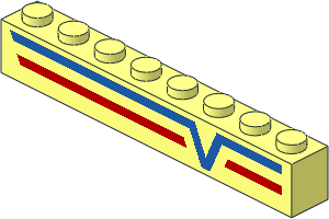 Brick  1 x  8 with Blue V and Red Lines Left Sticker