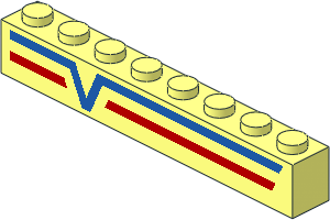 Brick  1 x  8 with Blue V and Red Lines Right Sticker