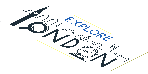 Sticker  2.8 x  6.7 with "EXPLORE LONDON" and Skyline on White Background