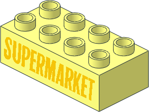 Duplo Brick  2 x  4 with Yellow "SUPERMARKET" Pattern