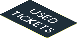 Sticker  1.1 x  1.7 with White "USED TICKETS" on Black Background
