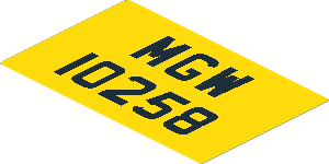 Sticker  1.7 x  2.7 with Black "MGW 10258" on Yellow Background