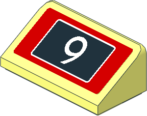 Slope Brick 31  1 x  2 x  0.667 with White "9" on Black Background and Red Border Sticker