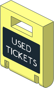 Container Box  2 x  2 x  2 Door with Slot with White "USED TICKETS" on Black Background Sticker