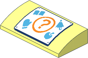 Slope Brick Curved  2 x  4 with Underside Studs with White Sign, Orange Question Mark, Dark Azure Book, Umbrella, Mitten and Apple Pattern