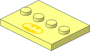 Plate  3 x  4 with 4 Studs in Centre with Yellow Batman Logo Pattern