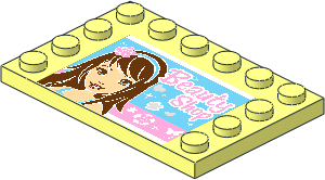 Plate  4 x  6 with 12 Studs on Three Edges with Girl and "Beauty Shop" Sticker