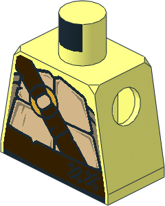 Minifig Torso with Tan and Dark Tan Turtle Shell and Dark Brown Belt with Strap and Gold Ring Pattern