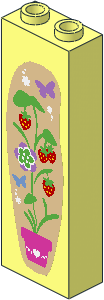 Brick  1 x  2 x  5 with Strawberry Plant, Flowers and Butterflies Right Sticker
