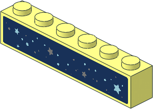 Brick  1 x  6 with Metallic Light Blue and Silver Dots and Stars Sticker