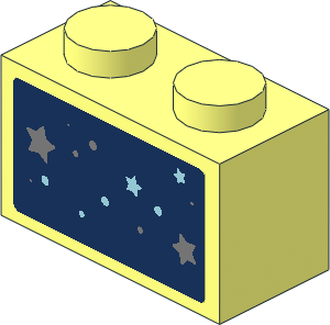 Brick  1 x  2 with Light Blue and Metallic Silver Dots and Stars Sticker