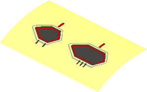 ~Slope Brick Curved  2 x  4 with Bottom Tubes with Metallic Dark Grey and Red Hexagonal Static Ports Pattern - Pattern