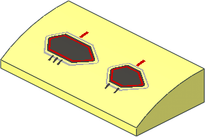 Slope Brick Curved  2 x  4 with Model Right Side Bottom Tubes with Metallic Dark Grey and Red Hexagonal Static Ports Pattern