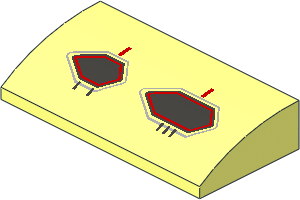 Slope Brick Curved  2 x  4 with Model Left Side Bottom Tubes with Metallic Dark Grey and Red Hexagonal Static Ports Pattern