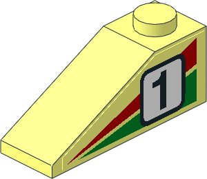 Slope Brick 33  3 x  1 with Red/Green Triangles and Racing Number "1" Left Sticker