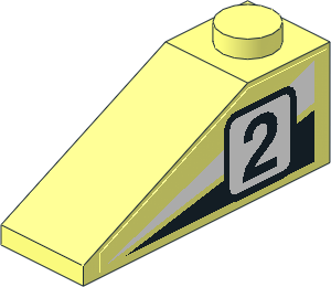 Slope Brick 33  3 x  1 with White/Black Triangles and Racing Number "2" Left Sticker